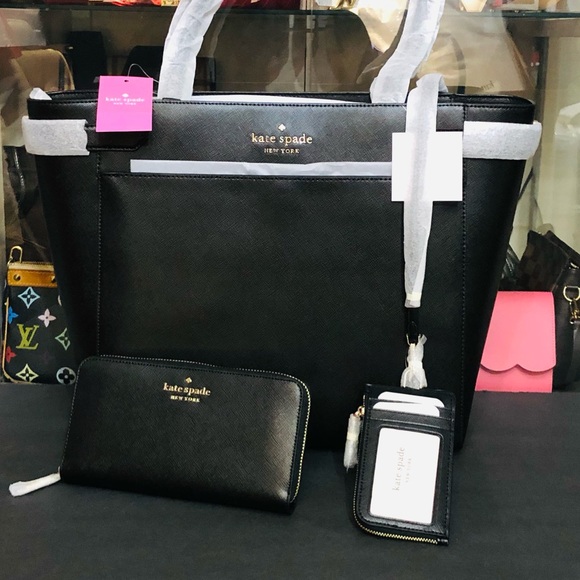 NWT Kate Spade Staci laptop tote + card case lanyard + large wallet 3PC Set - Picture 11 of 15
